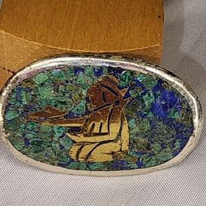 Vintage Taxco Mexican Sterling Silver with Chip Inlay Signed Brooch